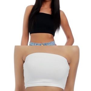 2 Pc Bandeau Crop Top Bundle Pk: White & Black